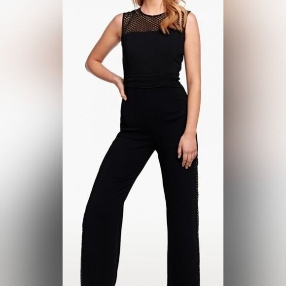 Bardot Black Laced Detail Jumpsuit Sz 4 Sleeveless Straight Leg Whimsigoth Glam - Picture 2 of 10